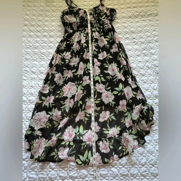 NWOT No Boundaries Juniors Hi Low Black Pink Floral Sheer Ruffle Dress Size L - Picture 14 of 15